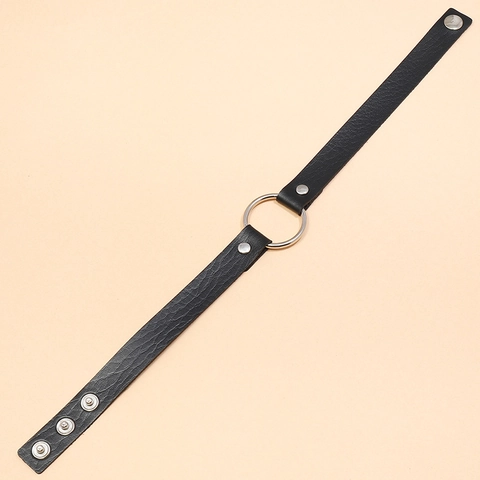 Harajuku Punk Zwart Synthetisch Leer Choker Halsketting Met Gepolijste Zilveren Metalen Ronde Ring Klinknagels Voor Dames