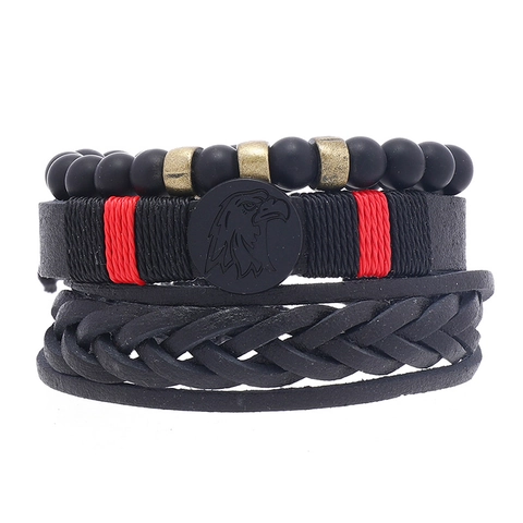 Vintage Punk Geflochtenes Leder Adlerkopf Anhänger Matte Perle Verstellbare Boho Armband Für Herren Damen Schmuck