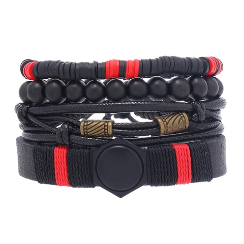 Punk Bohemian Multi-layer Artificial Leather Bracelet Set Handwoven Alloy Geometric Charm Wrap Bracelet Jewelry For Unisex