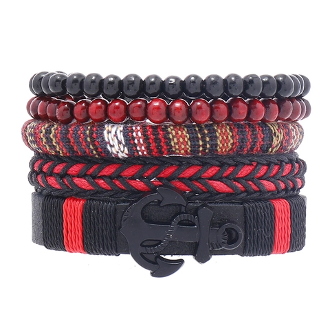 Böhmische PU Leder Armband Anker Anhänger Mehrlagig Handgefertigt Verstellbar Punk Schmuck Für Damen Herren Geflochtenes Armband