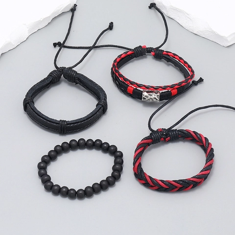 Bohemian Vintage Multi-layer Leather Bracelet Set For Men Women Woven Cord Beads Alloy Charm Bracelet Punk Retro Jewelry Gift