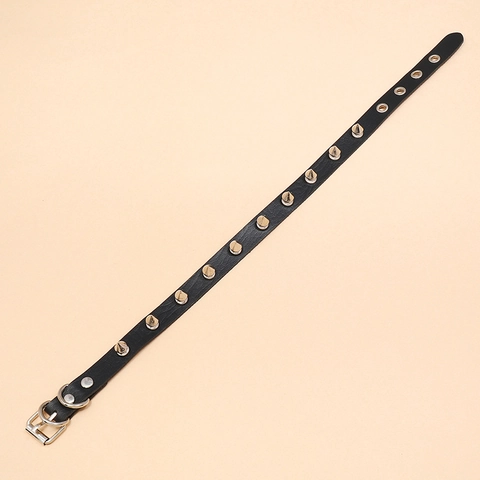 Punk Black Leather Choker Necklace With Silver Metal Cone Spikes Adjustable Goth Rock Style Fashion Accessory For Women