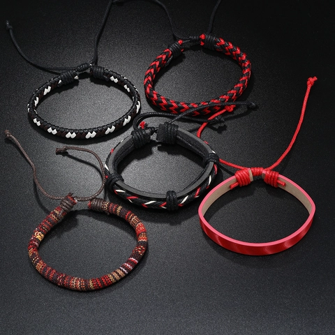 Boho Handgefertigte Gewebte Mehrlagige Kunstleder Armband Für Herren Damen Ethno Stil Verstellbare Freundschaftsschnur Armband Schmuck