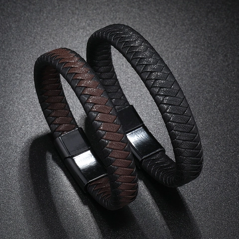 Bracciale da Uomo in Pelle Sintetica Intrecciata Retro Con Chiusura Magnetica in Lega Gioielli da Polso Casual Stile Street Uomo