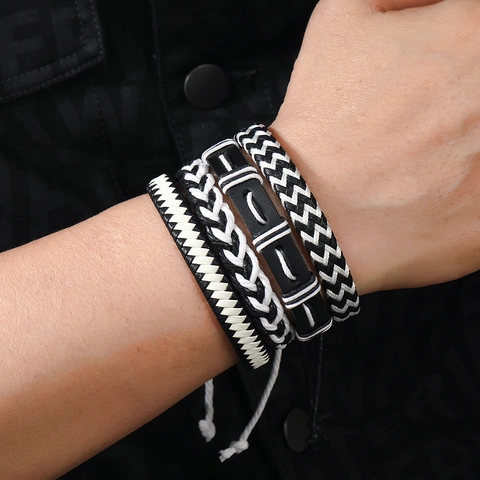 Bracciale in Pelle PU Intrecciato Multistrato da Uomo Gioielli Punk Vintage Avvolgenti in Corda per Uomo Accessori di Moda Regalo