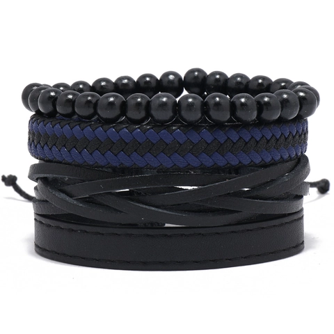 Bracciale Multistrato Vintage da Uomo in Ecopelle Tessuto a Mano Stile Punk Regolabile Cinturino Gioielli per Uso Quotidiano
