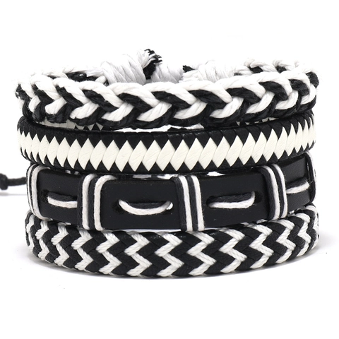 Bracciale in Pelle PU Intrecciato Multistrato da Uomo Gioielli Punk Vintage Avvolgenti in Corda per Uomo Accessori di Moda Regalo