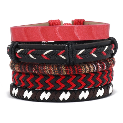Boho Handgefertigte Gewebte Mehrlagige Kunstleder Armband Für Herren Damen Ethno Stil Verstellbare Freundschaftsschnur Armband Schmuck