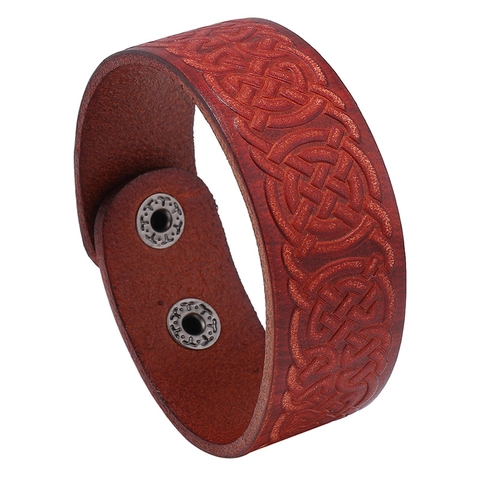 Vintage Rindsleder Armband Für Herren Damen Keltischer Knoten Geprägt Ethnisch Punk Stil Verstellbar Schnappverschluss Schmuck