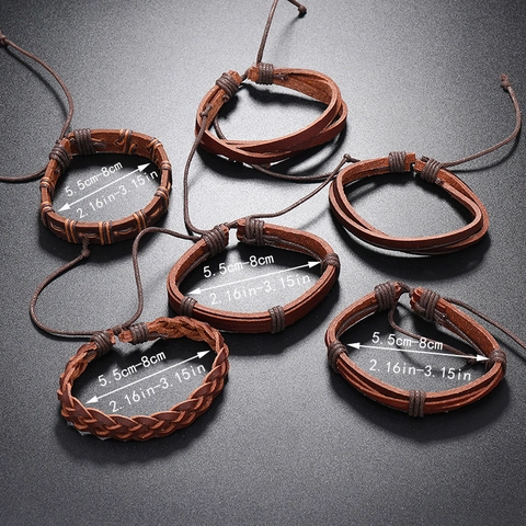 Braccialetti Intrecciati in Ecopelle Retro da Uomo Cordino Multistrato Bohemien Regolabile Marrone Punk Bracciale a Fascia Gioielli