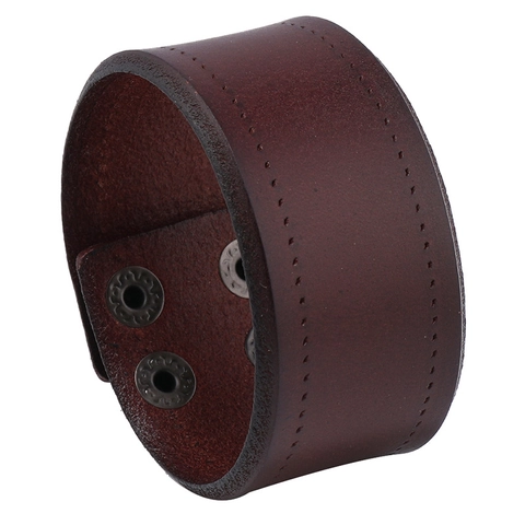 Punk Retro Breites Rindsleder Armband Für Herren Vintage Verstellbares Druckknopf Manschettenarmband Gotischer Schmuck