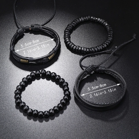 Bracciale in Pelle Multistrato Vintage Tessuto a Mano Perle di Legno Charm in Lega Gioielli Punk per Uomo e Donna Stile