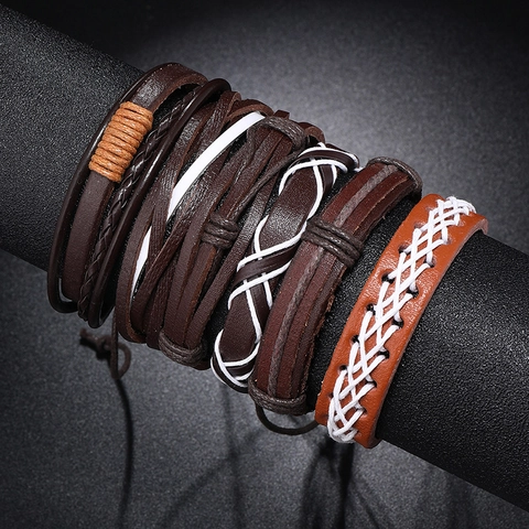 Vintage Multi-layer Braided Leather Bracelet Handmade Wax Cord Bohemian Wrap Bracelets For Men Women Fashion Jewelry Gift