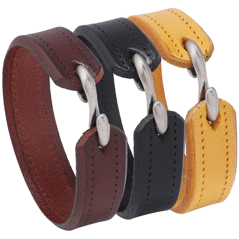 Vintage Leren Armband Voor Heren Dames Punk S-Haak Gesp Met Dubbele Stiksels Effen Kleur Retro Mode Sieraden Handriem