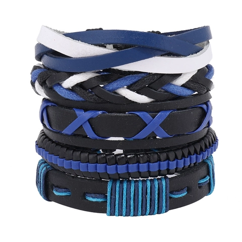 Herren Mehrlagiges Leder Armband Handgewebt Verstellbar Punk Lässig Kunstleder Wachsschnur Handgelenkband Modeschmuck