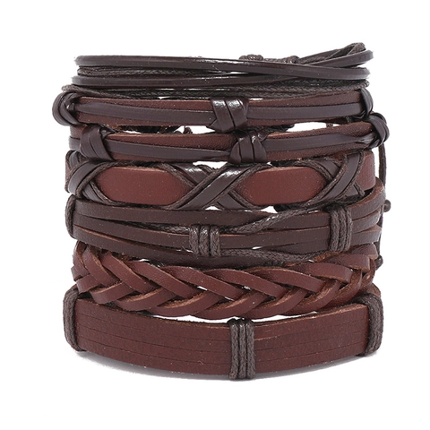 Set di Braccialetti in Pelle Artificiale Intrecciata a Mano Vintage da Uomo Multistrato in Cordino Cerato Intrecciato Regolabile Gioielli