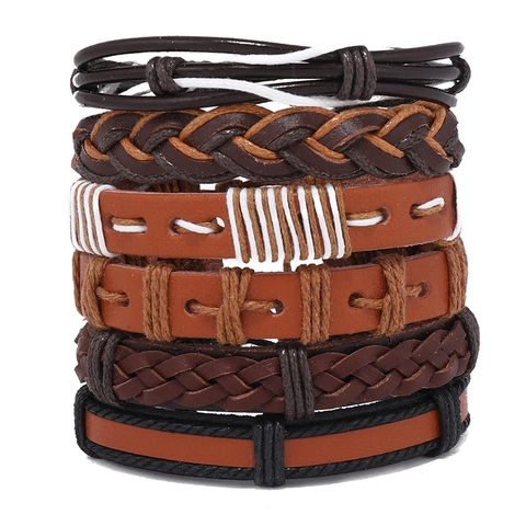 Vintage Mehrschichtiges Lederarmband Für Herren Handgewebt Verstellbare Kordel Punk Stil Retro Armreif Mode Schmuck Zubehör