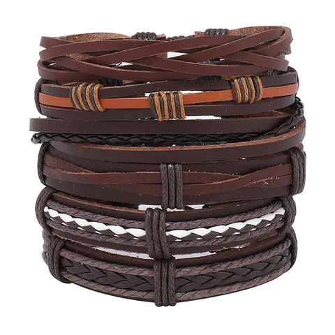 Vintage Punk Multi-Layer Geweven Kunstleer Armband Voor Mannen Vrouwen Handgemaakte Bohemian Stijl Sieraden Polsband