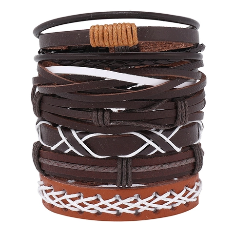 Vintage Multi-layer Braided Leather Bracelet Handmade Wax Cord Bohemian Wrap Bracelets For Men Women Fashion Jewelry Gift