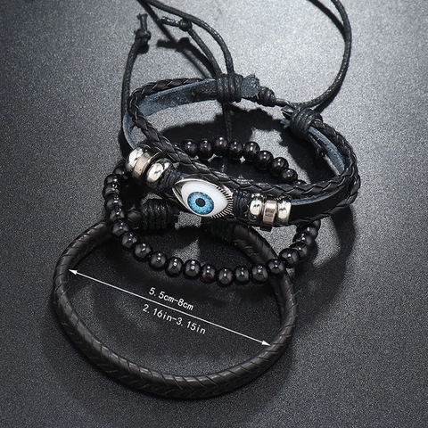 Set di Braccialetti Intrecciati in Pelle PU Nera Vintage da Uomo Malocchio Multistrato Regolabile Gioielli Fatti a Mano Regalo
