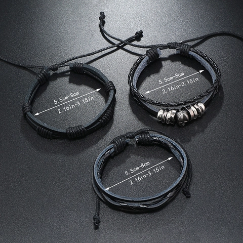 Skull Multilayer Leather Bracelet Set Handmade Woven Adjustable Vintage Punk Wristband Black Alloy Men Women Jewelry Gift
