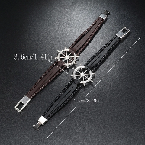 Bracelet Gouvernail Nautique en Cuir Tressé pour Hommes Femmes Bracelet Multi-Couches Vintage en Alliage Punk Bijoux