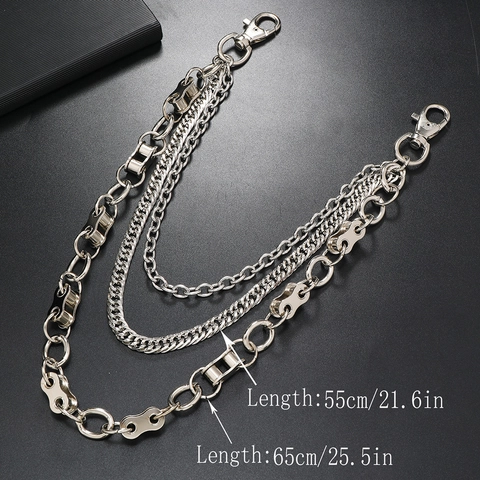 Punk Hip Hop Multi-Layer Alloy Iron Pant Chain For Jeans With Bike Chain Design Metallic Waist Chain For Men Women