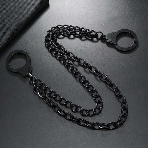 Punk Rock Handschellen Doppellagige Metall Taillenkette Für Herren Damen Hip Hop Gothic Streetwear Hose Kette Gürtel Schwarz