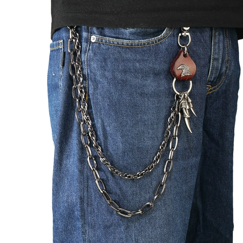 Catena in Vita in Metallo a Doppio Strato Punk Hip Hop Ciondolo Aquila in Pelle Bovina Pendenti Artiglio Gioielli Catena