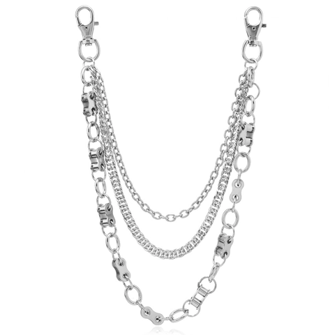 Punk Hip Hop Multi-Layer Alloy Iron Pant Chain For Jeans With Bike Chain Design Metallic Waist Chain For Men Women