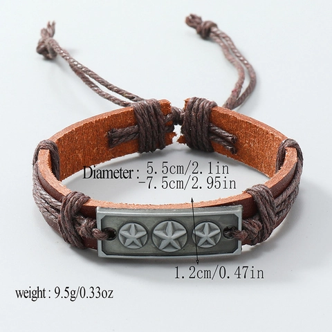 Pulsera de Cuero Artificial Tejida a Mano para Hombre Mujer Ajustable Retro Punk Aleación Pentagrama Estrella Amuleto Joyería Regalo