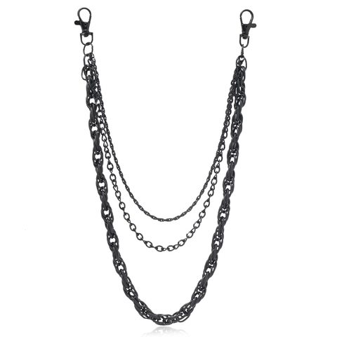 Unisex Punk Multilayer Metal Waist Chain Black Hip Hop Streetwear Jean Chain Decorative Body Jewelry For Women Men