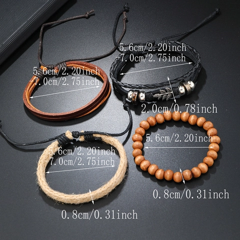 Vintage Herren Handgewebtes Mehrschichtiges Lederarmband Mit Metallblattanhänger Bohemian Holzperlen Retro Schmuckzubehör