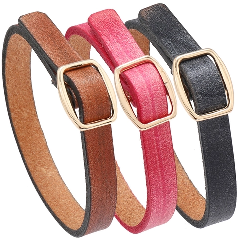 Vintage Rindsleder Armband Einfach Punk Verstellbar Legierung Dornschließe Armreif Retro DIY Blank Schmuck Für Damen Herren
