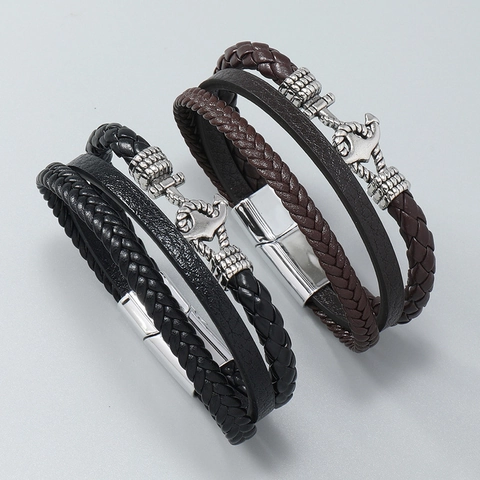 Vintage Nautical Anchor Multi-Layer Braided PU Leather Bracelet For Men Women Alloy Magnetic Clasp Punk Wristband Jewelry