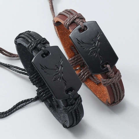 Bracciale Intrecciato Da Uomo Retrò Intrecciato A Mano In Pelle PU E Corda Di Canapa Regolabile Totem Uccello Punk