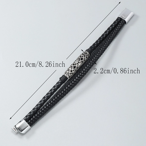 Men's Fashion Multi-layer Hand-woven Artificial Leather Bracelet With Alloy Magnetic Clasp Hollowed Pattern Vintage Punk Jewelry