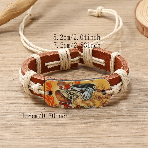 Vintage Rindsleder Geflochtenes Armband Für Damen Herren Punk Totenkopf Kuss Liebe Muster Handgemacht Boho Verstellbar Schmuck