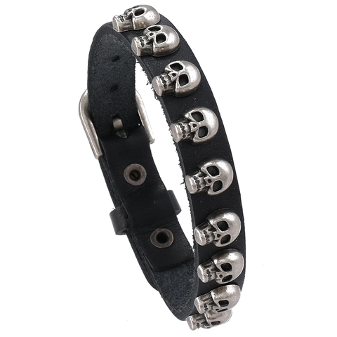 Herren Damen Punk Rock Lederarmband Mit Legierung Totenkopf Niete Gothic Retro Rindsleder Armband Verstellbare Schnalle Mode Schmuck Geschenk