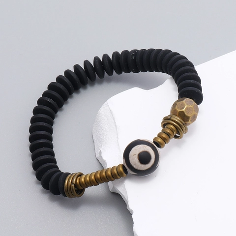 Vintage Handmade Beaded Bracelet Hematite CCB Evil Eye Dzi Bead Ethnic Style Elastic Wristband For Men Women Jewelry