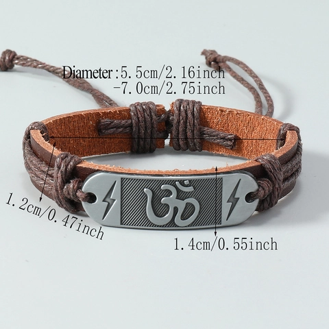 Retro Gevlochten Kunstleren Armband Legering Om Symbool Charm Punk Etnische Verstelbare Polsband Sieraden Voor Dames Heren