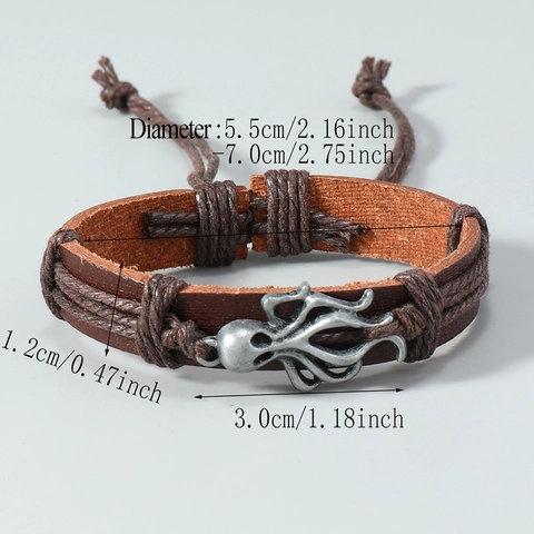 Bracciale in Pelle Retro Polpo Per Uomo Donna Intrecciato a Mano PU Lega Corda di Canapa Regolabile Punk Gioielli da Spiaggia