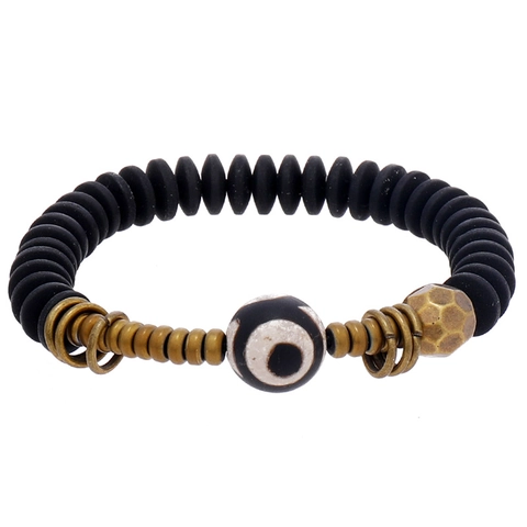 Vintage Handmade Beaded Bracelet Hematite CCB Evil Eye Dzi Bead Ethnic Style Elastic Wristband For Men Women Jewelry