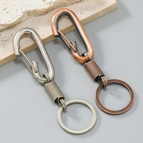 Vintage Industrie Zinklegierung Metall Karabiner Schlüsselanhänger Für Herren Antikkupfer Silber Punk Spiral Auto Schlüsselanhänger