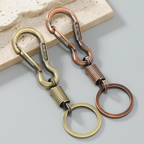 Vintage Zinklegering Karabijnhaak Sleutelhanger Retro Antiek Brons Rood Koper Sleutelring Voor Heren Auto Tas Charm Geluk Cadeau