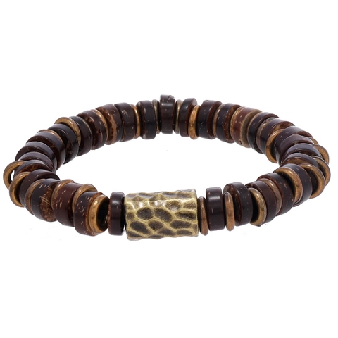 Retro Unisex Handgefertigte Kokosnussschale Perlenarmband Mit Gehämmertem Legierungsrohr Perle Boho Ethnischen Stil Stretch Schmuck