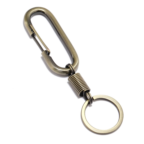 Portachiavi a Molla in Lega di Zinco Vintage Con Moschettone Retro Bronzo Antico Ciondolo per Anello Chiave Auto Anti-Perdita