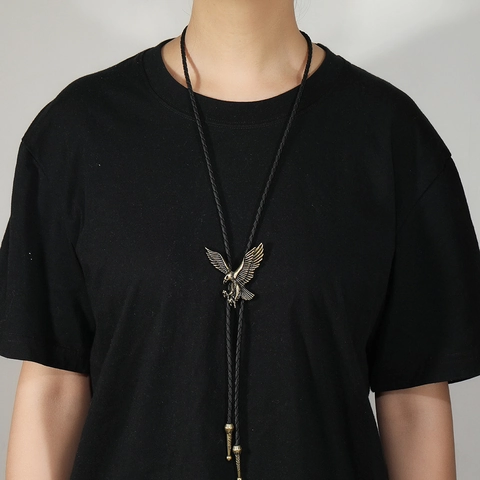 Vintage Amerikanische Westliche Adler Bolo-Krawatte Für Herren Damen Legierung Adler Anhänger Geflochtene Kunstleder Kette Schmuck