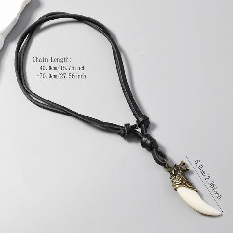 Collana Con Ciondolo A Dente Di Lupo Retrò Per Uomo Donna Cordino In Vera Pelle Di Vacchetta Testa Di Lupo In Lega Di Bronzo Antico Gioielli Etnici Regolabili