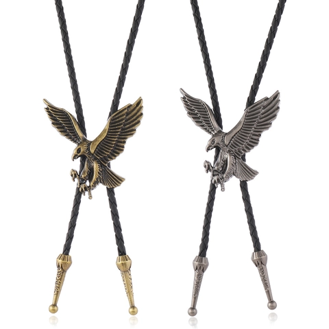 Vintage Amerikanische Westliche Adler Bolo-Krawatte Für Herren Damen Legierung Adler Anhänger Geflochtene Kunstleder Kette Schmuck